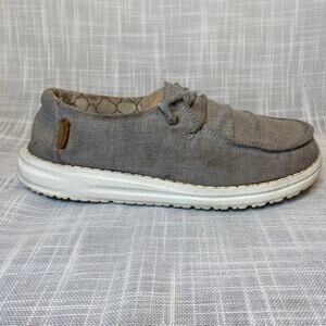 Hey Dude Wendy Youth Linen Gray Slip On Lightweight Comfort Shoes Youth 3 4